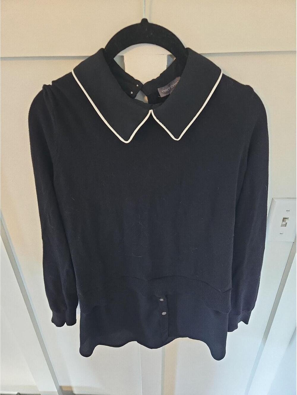 Vince Camuto Mixed Media Peter Pan Collar Layered Top Size XS